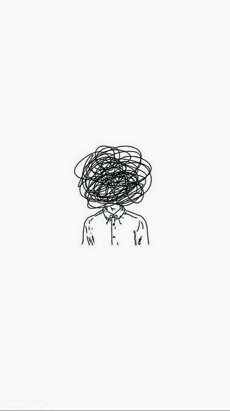 Minimalist Line Drawing of a Person with a Tangled Scribble Head Representing Overthinking HD phone wallpaper