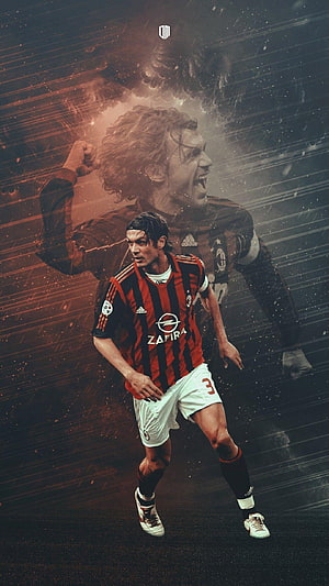 Paolo Maldini in AC Milan Kit with Dramatic Background HD phone wallpaper