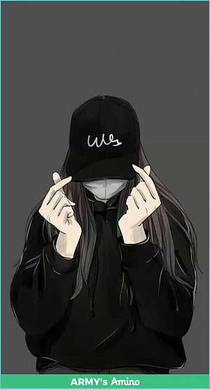 Anime Girl in Black Hoodie and Cap with Face Mask HD phone wallpaper
