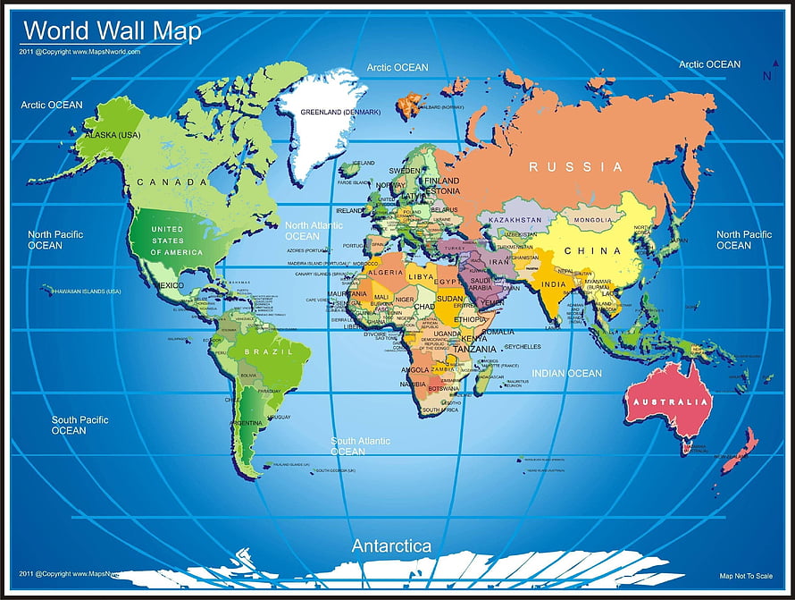 Colorful Political World Map Wall Chart With Countries And Oceans HD wallpaper