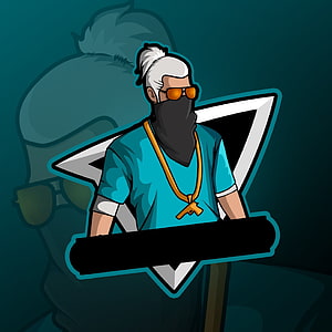 Stylized Vector Illustration of a Masked Gamer with White Hair and Orange Sunglasses HD phone wallpaper