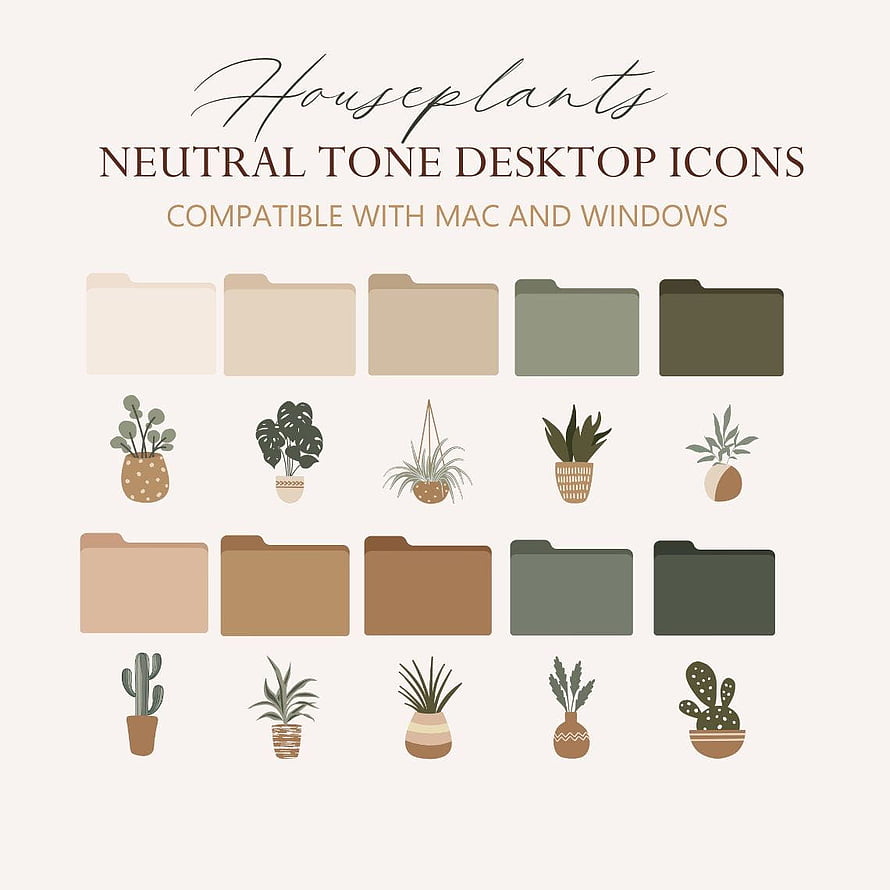 Neutral Tone Houseplant Folder Icons for Mac and Windows Desktop HD phone wallpaper