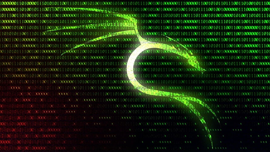 Kali Linux Scray Theme with Glowing Green Snake on Binary Code Background HD wallpaper