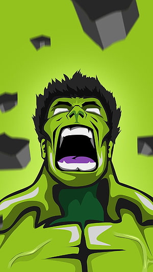 Angry Hulk Roaring With Flying Debris Vector Art HD phone wallpaper