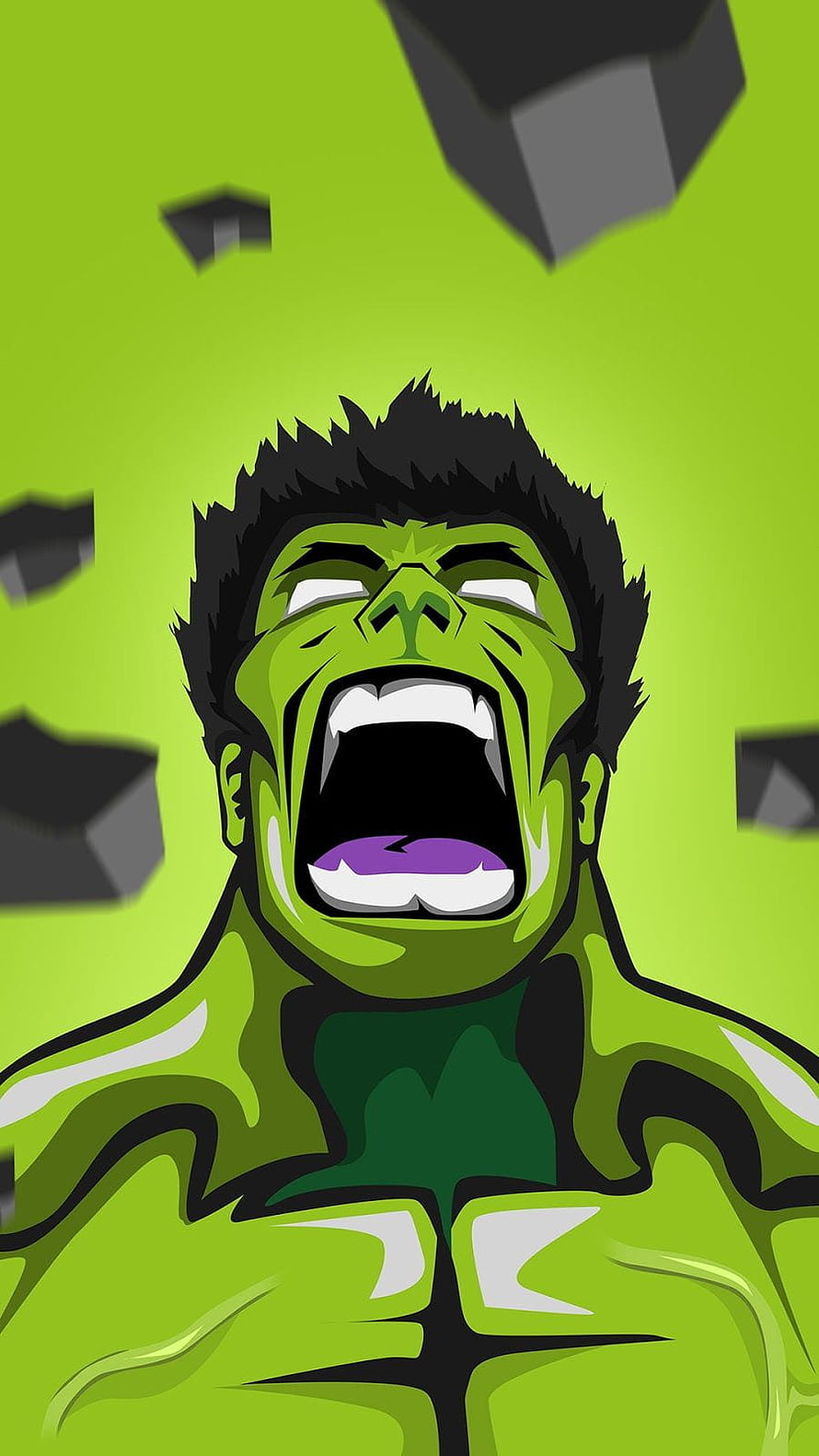 Angry Hulk Roaring With Flying Debris Vector Art HD phone wallpaper