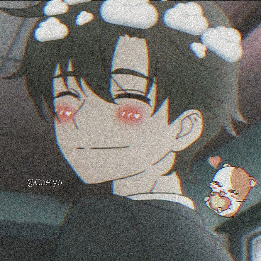 Cute Anime Boy With Heart Eyes And Floating Clouds Wallpaper HD phone wallpaper