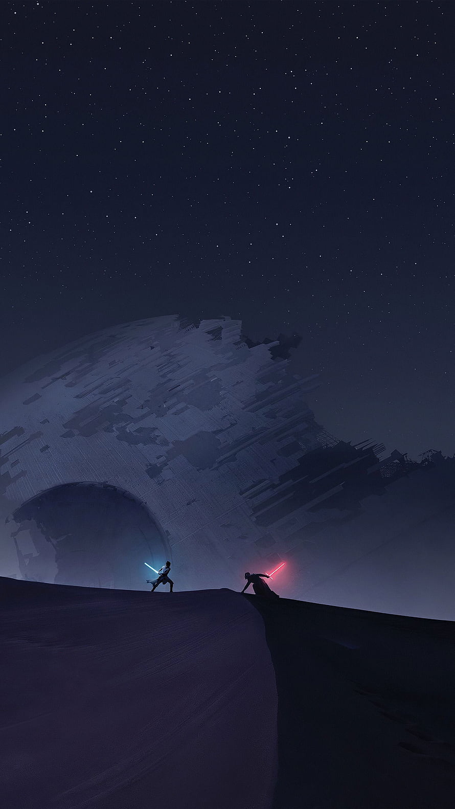 Star Wars Duel on Exegol with Sith Citadel and Lightsabers HD phone wallpaper