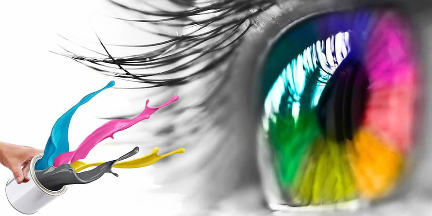 Creative Eye with CMYK Paint Splashes and Black and White Eyelashes HD wallpaper