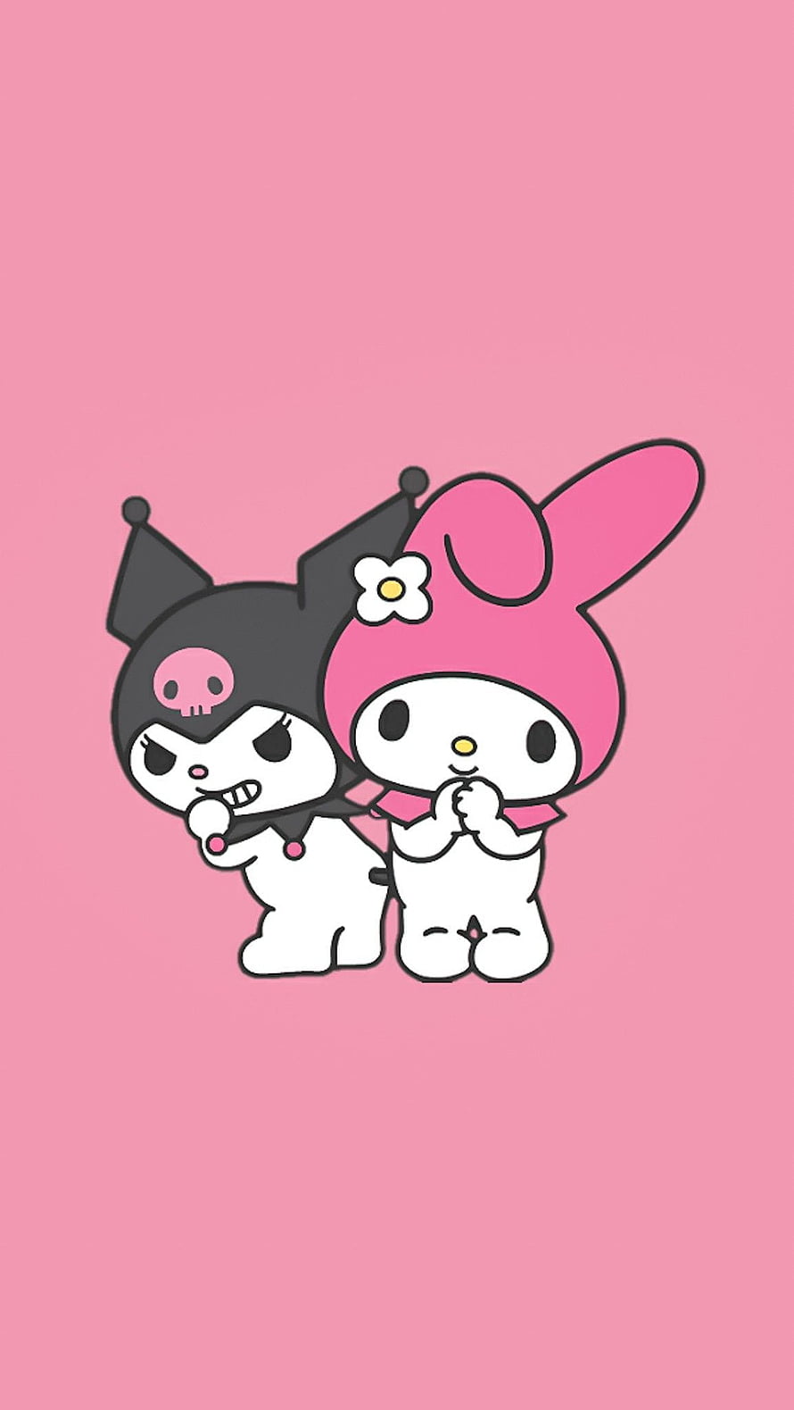 Cute Kuromi and My Melody Standing Together on Pink Background HD phone wallpaper