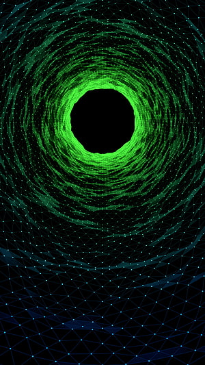 Green Digital Vortex with Triangular Mesh Network on Black Background HD phone wallpaper