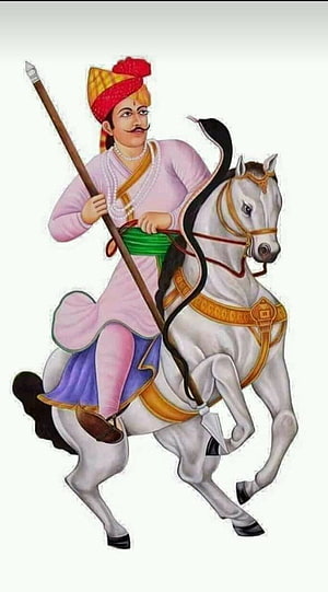 Teja Ji Maharaj on White Horse with Spear and Turban HD phone wallpaper