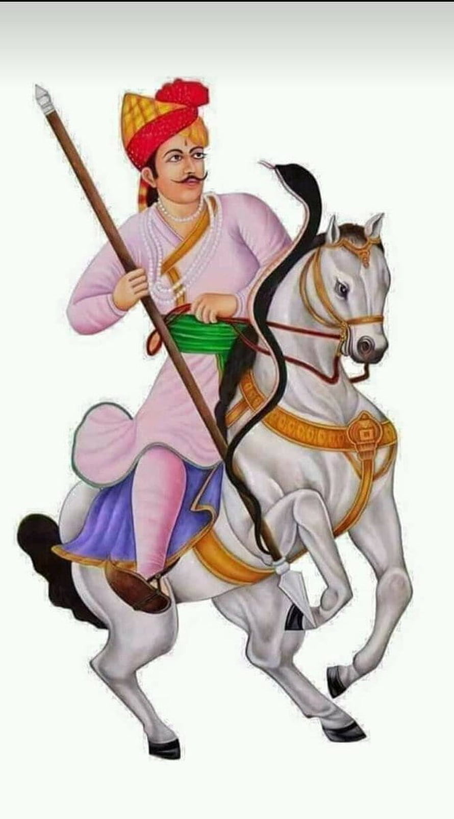 Teja Ji Maharaj on White Horse with Spear and Turban HD phone wallpaper