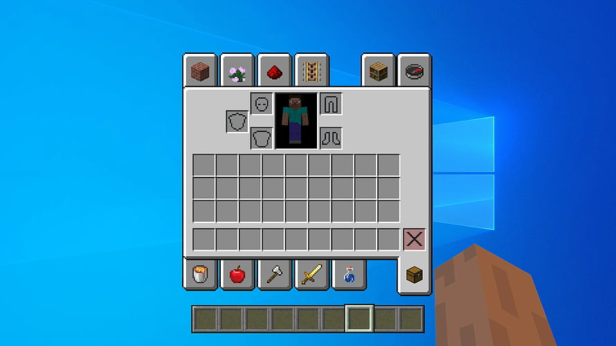 Minecraft Inventory Screen with Steve Character and Item Slots on Blue Background HD wallpaper