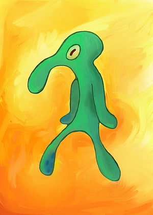 Squidward Tentacles in Bold and Brash Art Style with Vibrant Orange Background HD phone wallpaper