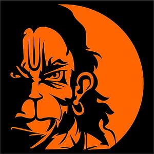 Orange Silhouette of Hanuman Face Profile Against Crescent Moon Background, Bajrang Dal, dangerous hanuman HD phone wallpaper