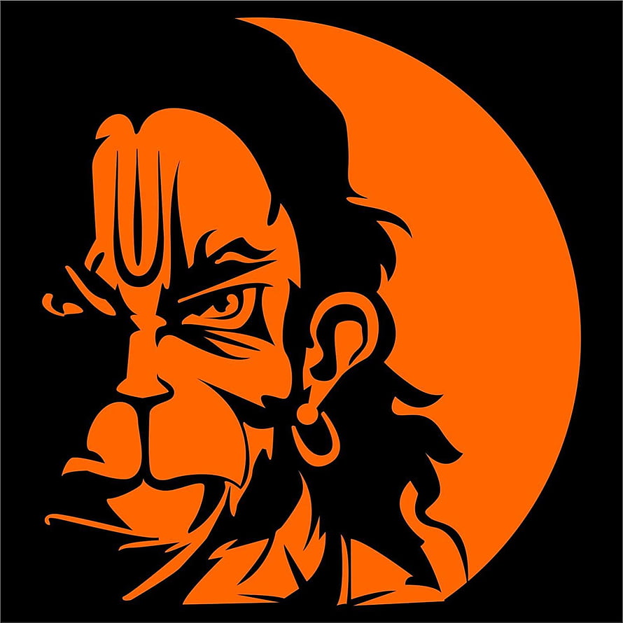 Orange Silhouette of Hanuman Face Profile Against Crescent Moon Background, Bajrang Dal, dangerous hanuman HD phone wallpaper