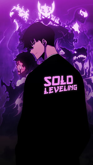 Sung Jin Woo from Solo Leveling in Dark Purple Fantasy Artwork HD phone wallpaper