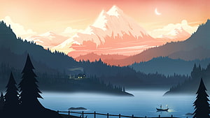 Serene Mountain Lake Sunset With Cabin And Fishing Boat HD wallpaper