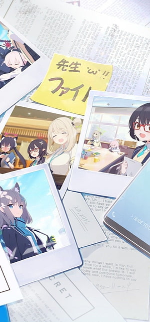 Blue Archive Polaroid Collage Featuring Nonomi, Hoshino, Shiroko, and Serika HD phone wallpaper