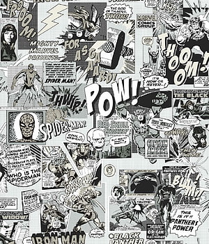 Vintage Marvel Comics Collage Featuring Spider-Man, Thor, Captain America, Iron Man, and Black Panther, Marvel Comics Pow!, marvel black and white HD phone wallpaper