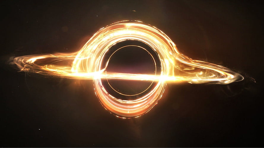 Glowing Black Hole with Golden Accretion Disk in Deep Space HD wallpaper