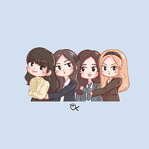 Cute Chibi Blackpink Members in Business Suits on Light Blue Background HD phone wallpaper