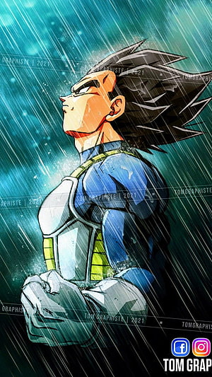 Vegeta in the Rain: A Melancholic Dragon Ball Z Anime Illustration HD phone wallpaper