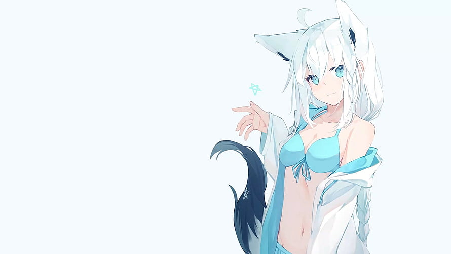 Shirakami Fubuki Anime Illustration with White Hair and Fox Ears HD wallpaper