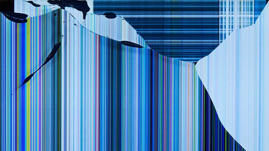 Abstract Blue Digital Glitch Art With Vertical Stripes And Data Corruption Visuals HD wallpaper