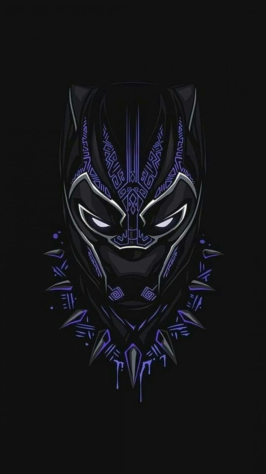 Black Panther Mask Digital Art with Purple Tribal Patterns and Glowing Eyes on Black Background HD phone wallpaper
