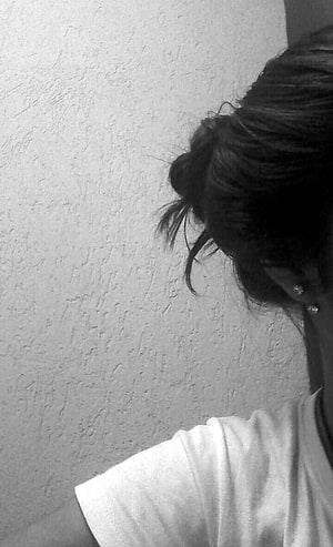 Black and white portrait of a woman with a hidden face and messy bun hairstyle, aesthetic girl hidden face, #Aesthetic HD phone wallpaper