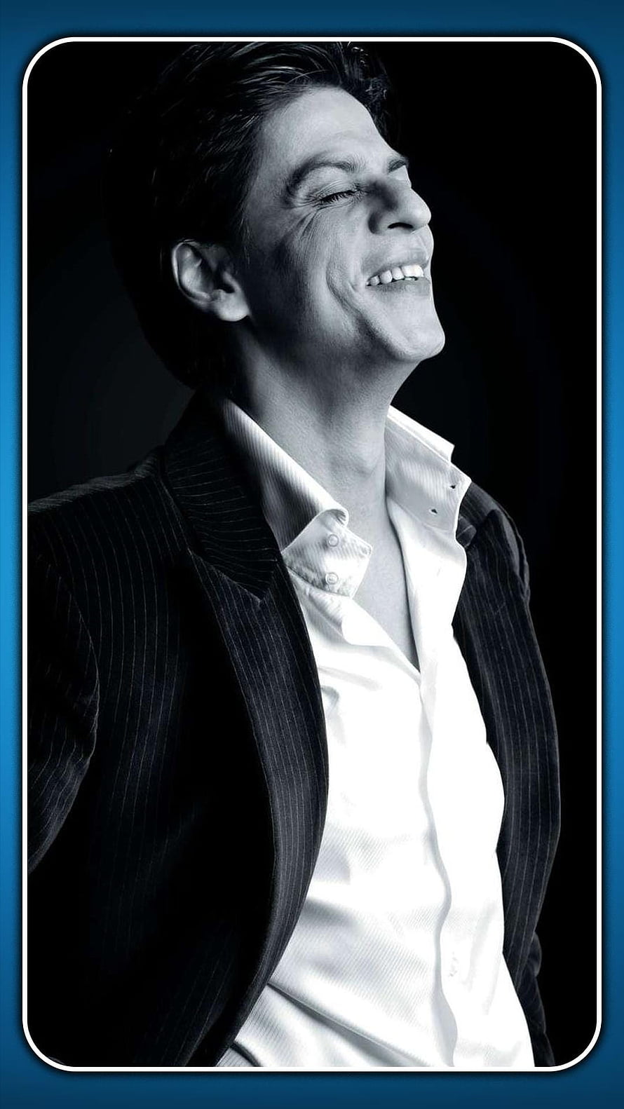 Shah Rukh Khan Black and White Portrait in Pinstripe Suit HD phone wallpaper