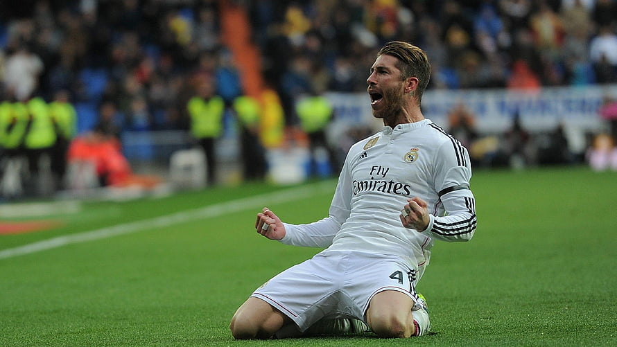 Sergio Ramos Celebrating A Goal In Real Madrid White Kit HD wallpaper