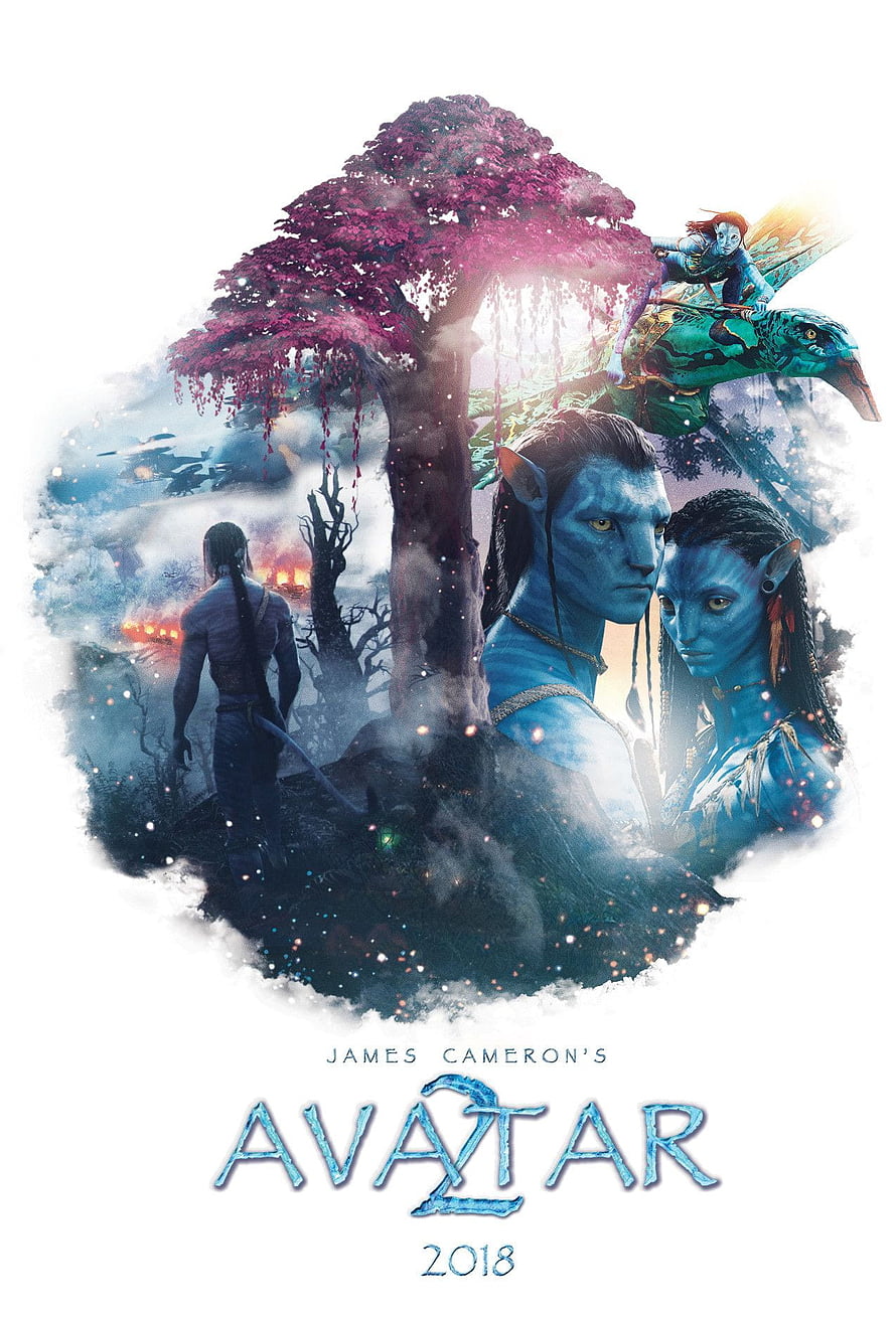 Avatar The Way of Water Movie Poster Featuring Na'vi Characters and Bioluminescent Forest HD phone wallpaper