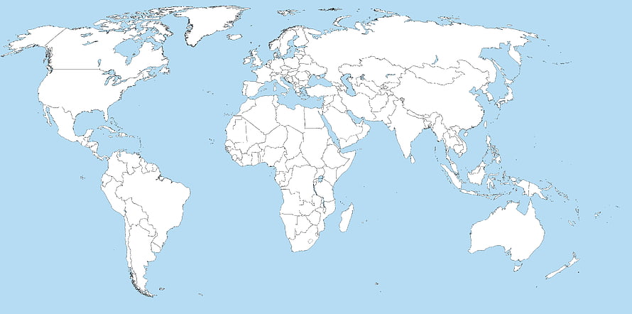 Blank Political World Map With Country Borders And Light Blue Ocean Background HD wallpaper