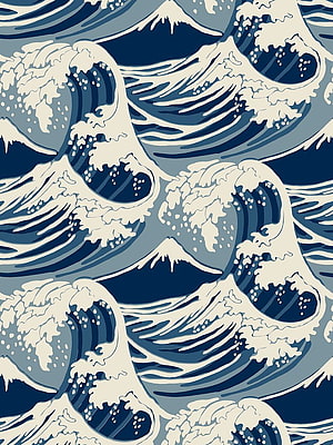 Traditional Japanese Seigaiha Wave Pattern in Deep Blue and Cream HD phone wallpaper