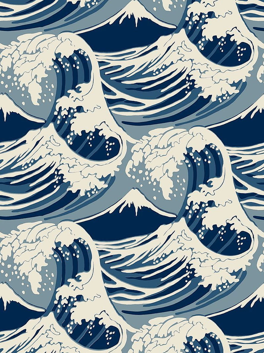 Traditional Japanese Seigaiha Wave Pattern in Deep Blue and Cream HD phone wallpaper