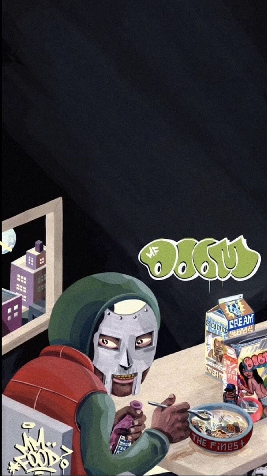 Mf Doom Digital Illustration Eating Cereal in a Dark Room HD phone wallpaper