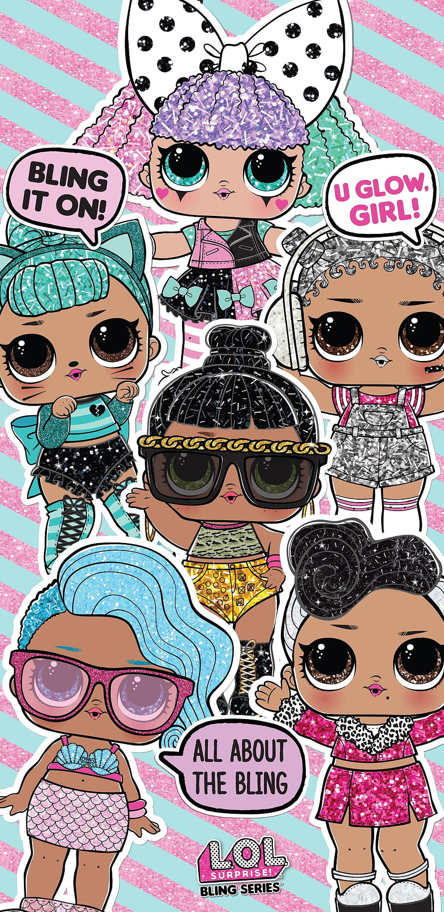 LOL Surprise Bling Series Dolls Sticker Sheet with Glittery Outfits and Catchphrases HD phone wallpaper