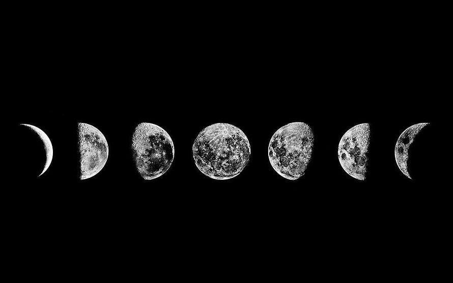 Complete Lunar Cycle Phases Sequence on Black Background HD wallpaper