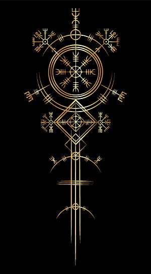 Golden Norse Rune Symbol Vector Art on Black Background HD phone wallpaper