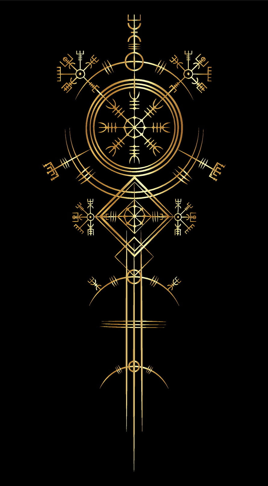 Golden Norse Rune Symbol Vector Art on Black Background HD phone wallpaper