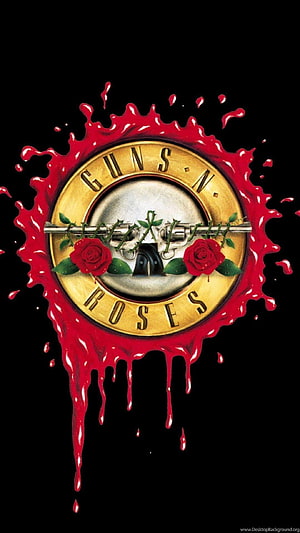 Guns N Roses Classic Logo with Red Roses and Blood Splatter on Black Background HD phone wallpaper