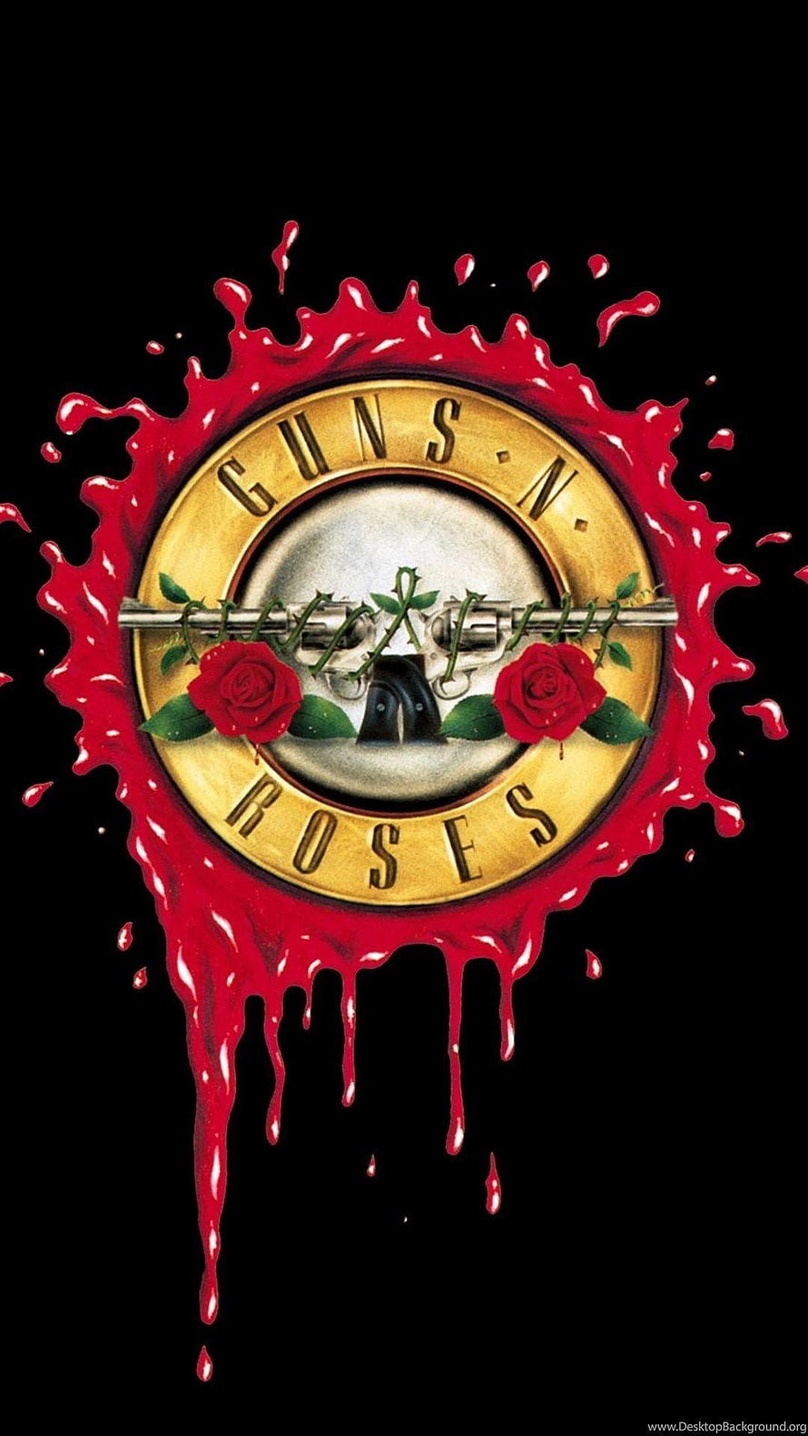 Guns N Roses Classic Logo with Red Roses and Blood Splatter on Black Background HD phone wallpaper