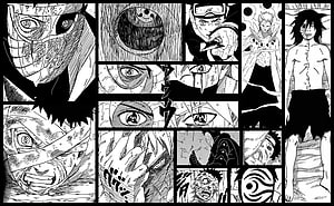 Uchiha Obito Manga Panel Collection Featuring Sharingan and Rinnegan Evolution HD wallpaper