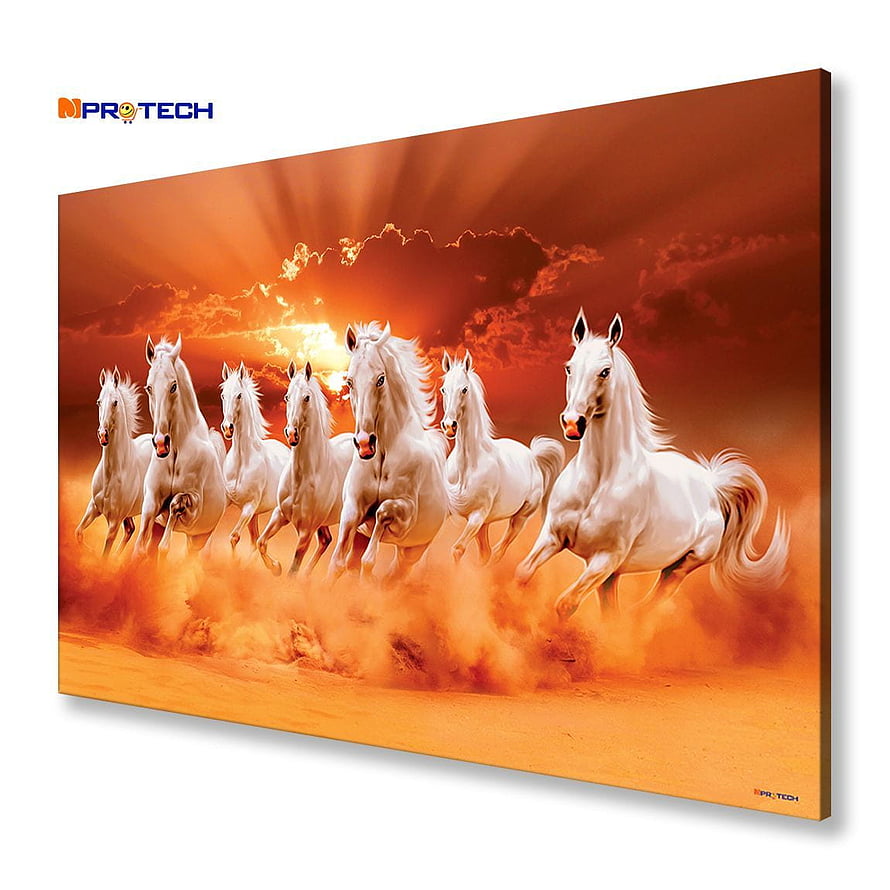 Dynamic Canvas Print of White Horses Galloping Through Dusty Desert Sunset HD phone wallpaper