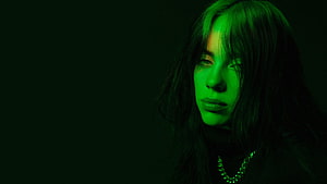 Billie Eilish Portrait in Green Neon Light HD wallpaper