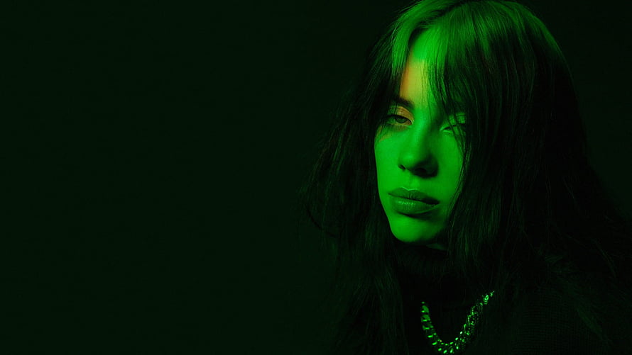 Billie Eilish Portrait in Green Neon Light HD wallpaper