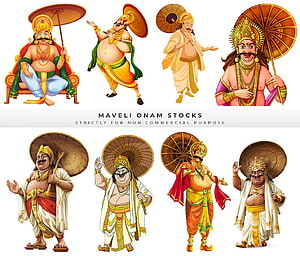 Maveli Onam Character Illustrations in Traditional Kerala Attire HD wallpaper