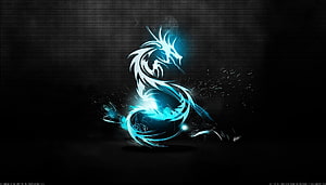 Glowing Cyan Dragon Spirit Abstract Digital Art on Dark Background HD wallpaper